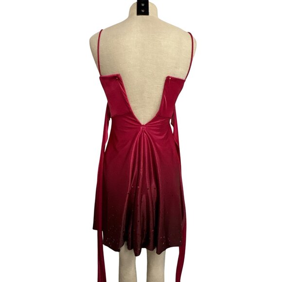 Vintage Y2K Jump Apparel Red Satin Spaghetti Strap Dress Ruched Bodice Sparkle - Picture 4 of 12